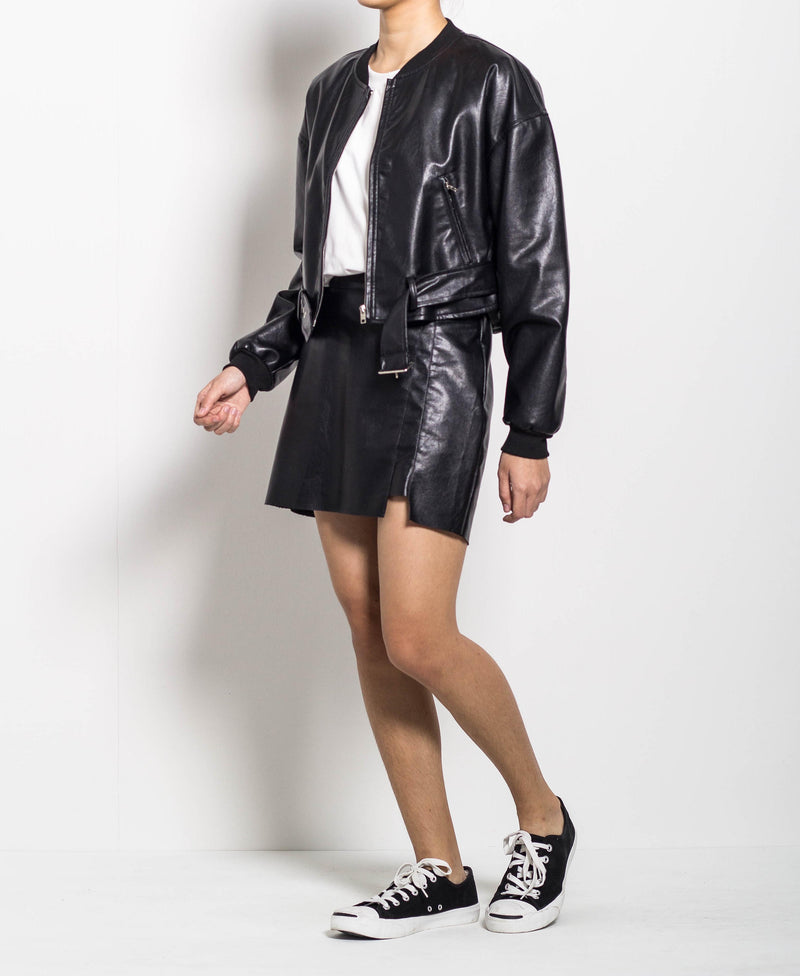 Women Faux Leather Jacket - Black - H0W720