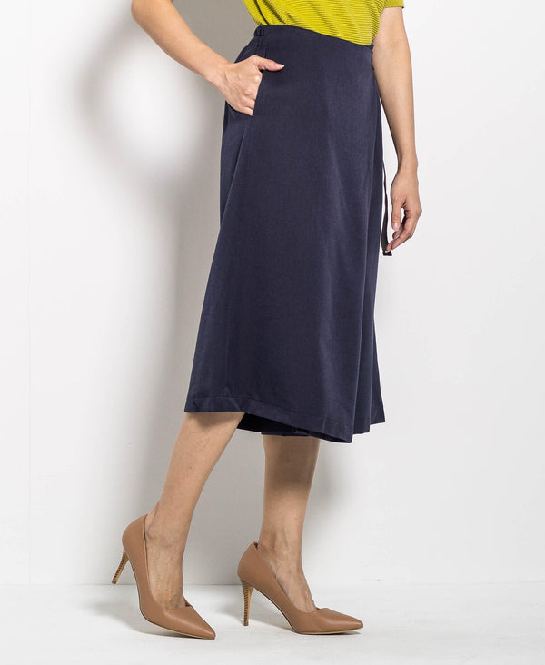 Women Culottes With Buckle Belt - Navy - H0W744