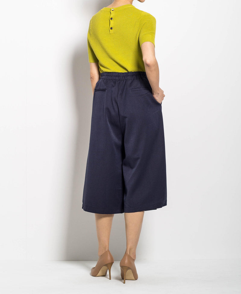 Women Culottes With Buckle Belt - Navy - H0W744
