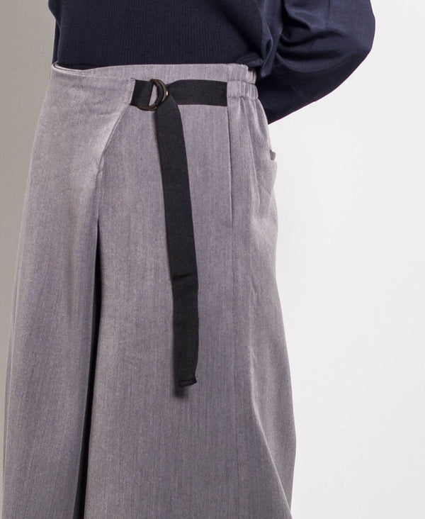 Women Culottes With Buckle Belt - Dark Grey - H0W743
