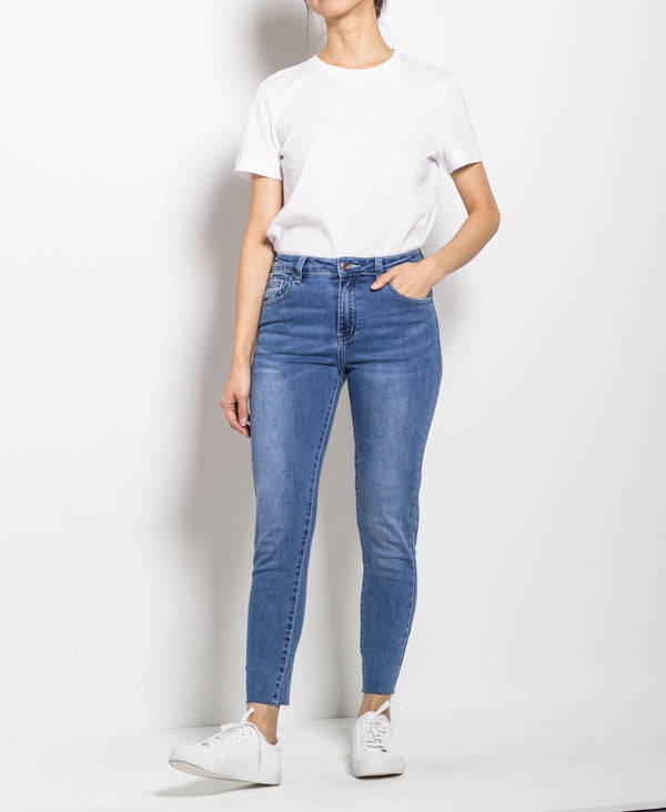 Women Mid Waist Skinny Long Jeans - Blue - M0W514