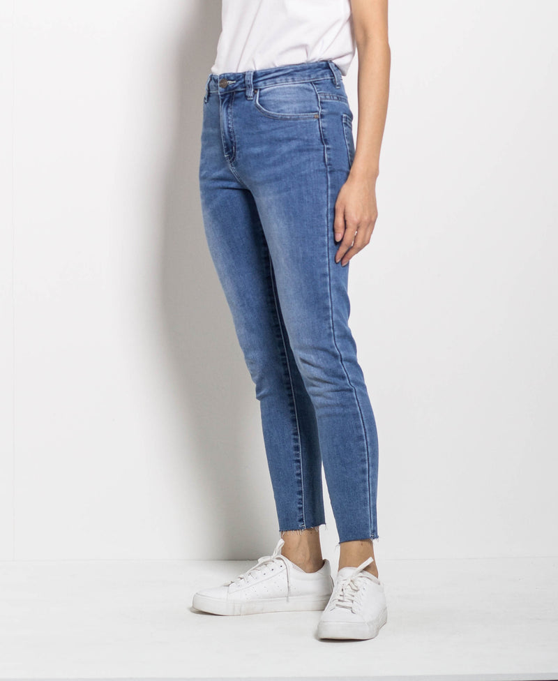 Women Mid Waist Skinny Long Jeans - Blue - M0W514