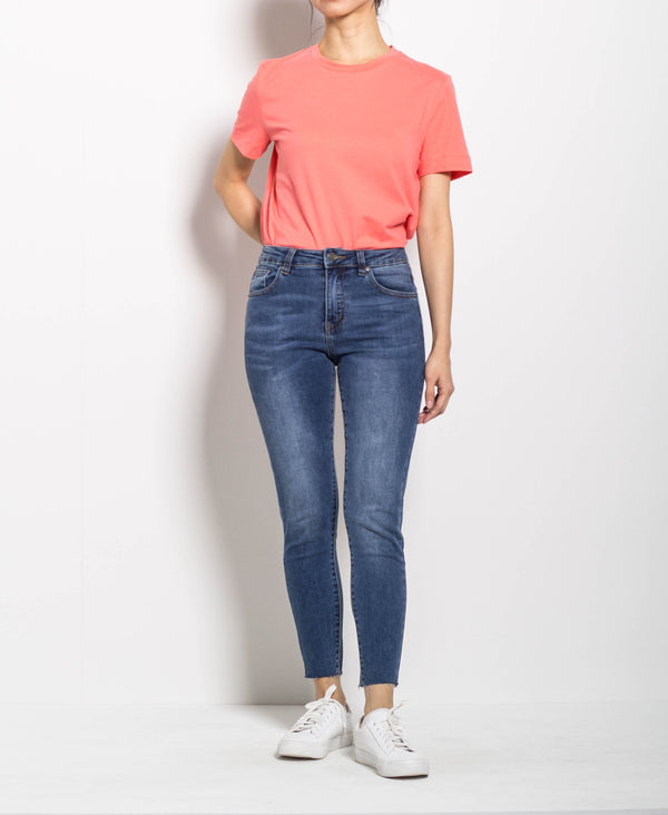 Women Mid Waist Skinny Long Jeans - Blue - M0W515