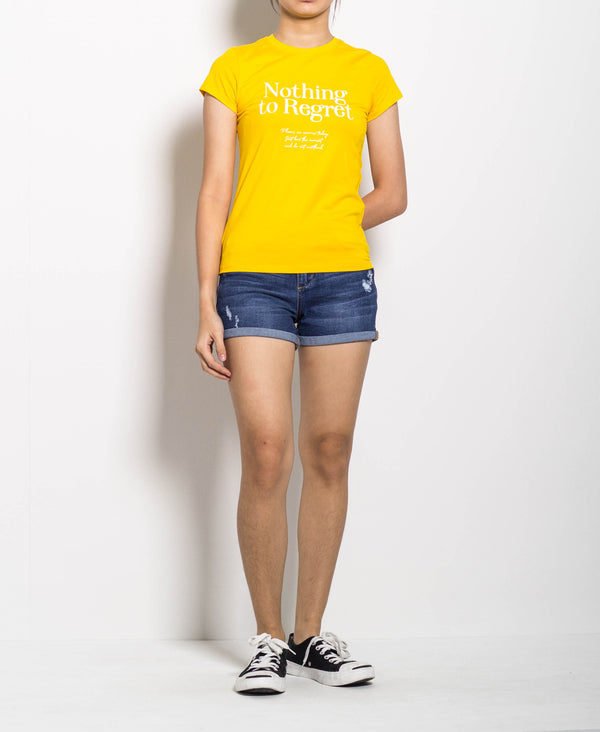 Women Short Sleeve Slogan Tee - Yellow - H0W771