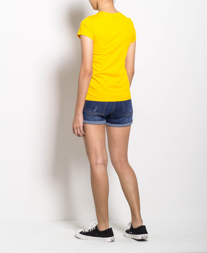 Women Short Sleeve Slogan Tee - Yellow - H0W771