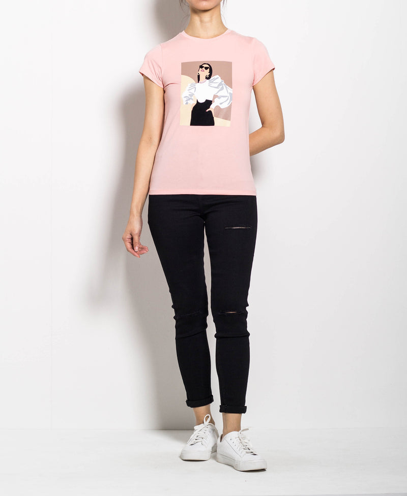 Women Short Sleeve Graphic Tee - Pink - H0W772