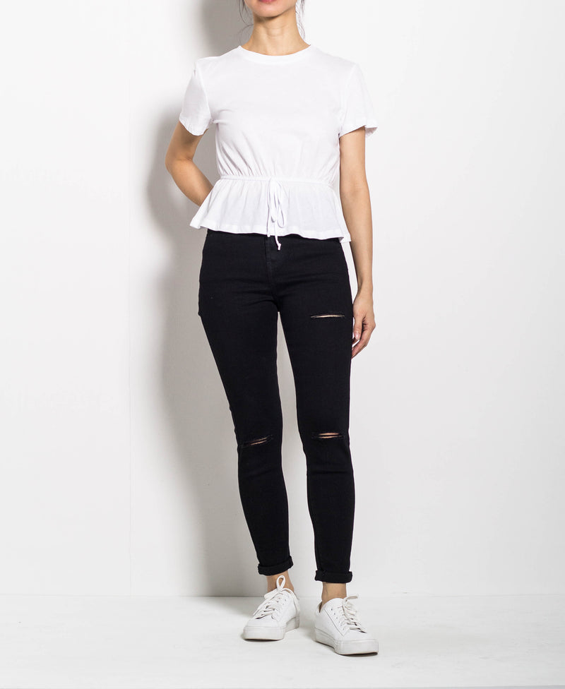 Women Peplum Short-Sleeve Blouse - White - H0W731