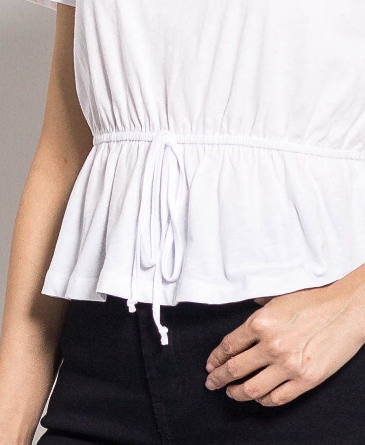 Women Peplum Short-Sleeve Blouse - White - H0W731