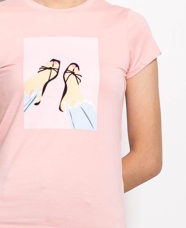 Women Short-Sleeve Graphic Tee - Pink - H0W777