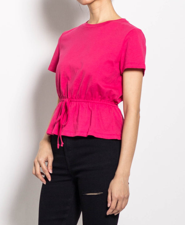 Women Peplum Short Sleeve Blouse - Pink - H0W902