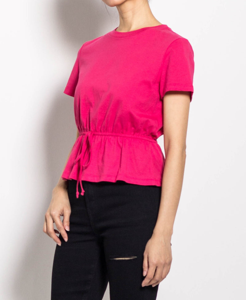 Women Peplum Short Sleeve Blouse - Pink - H0W902