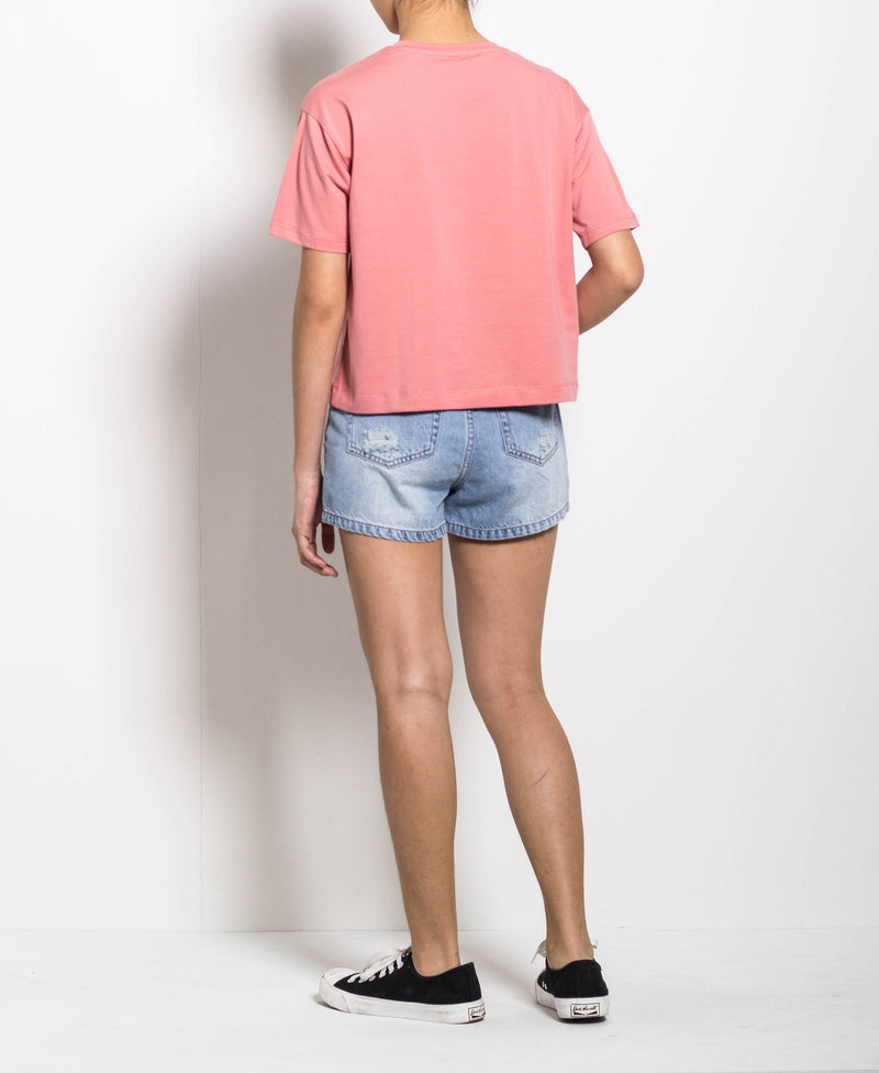Women Short-Sleeve Loose Cut Graphic Tee - Pink - H0W779