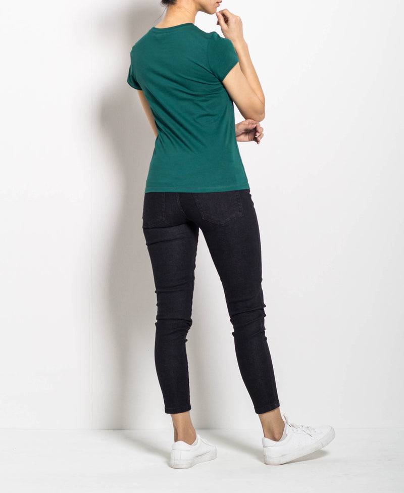 Women Short Sleeve Graphic Tee - Dark Green - H0W774