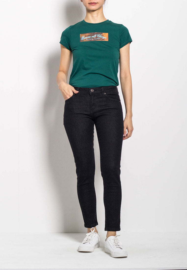 Women Long Mid Rise Skinny Fit Jeans - Black - M0W517