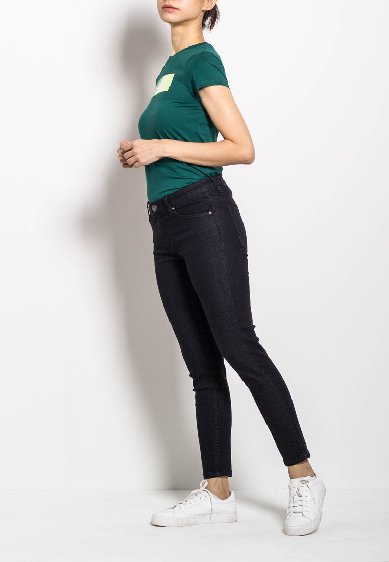 Women Long Mid Rise Skinny Fit Jeans - Black - M0W517