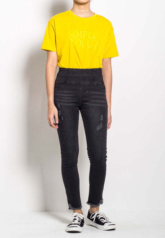 Women Long Mid Rise Skinny Fit Jeans - Black - M0W521