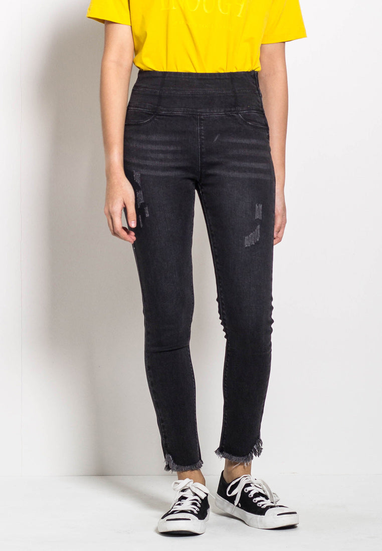 Women Long Mid Rise Skinny Fit Jeans - Black - M0W521
