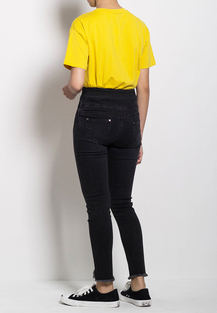 Women Long Mid Rise Skinny Fit Jeans - Black - M0W521
