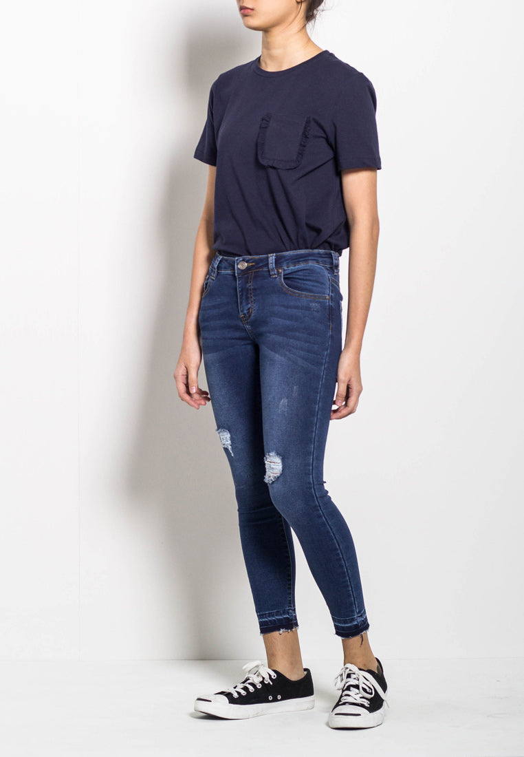 Women Long Mid Rise Skinny Fit Jeans - Blue - M0W516