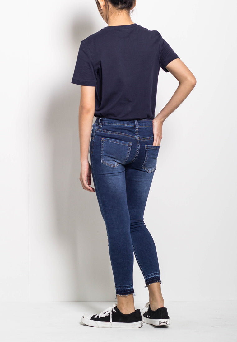 Women Long Mid Rise Skinny Fit Jeans - Blue - M0W516