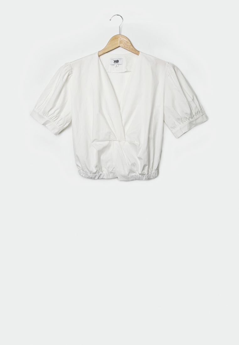 Women Woven Short-Sleeve Blouse - White - F1W169
