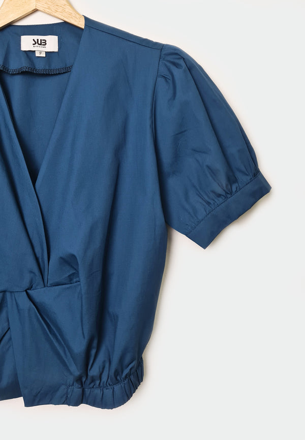 Women Woven Short-Sleeve Blouse - Blue - F1W169