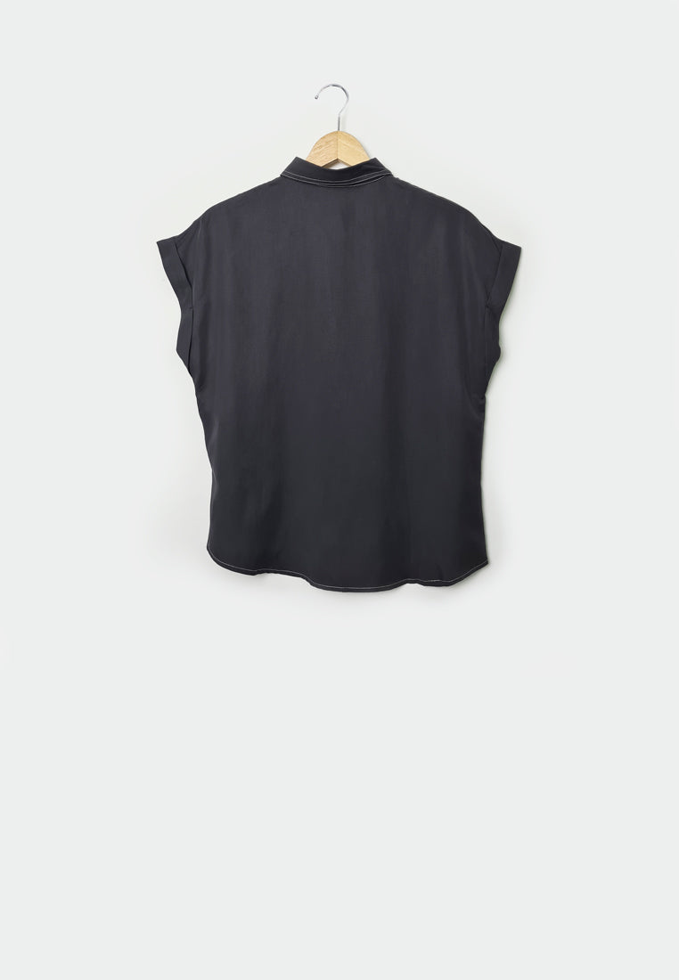 Women Short-Sleeve Denim Shirt - Grey - F1W170