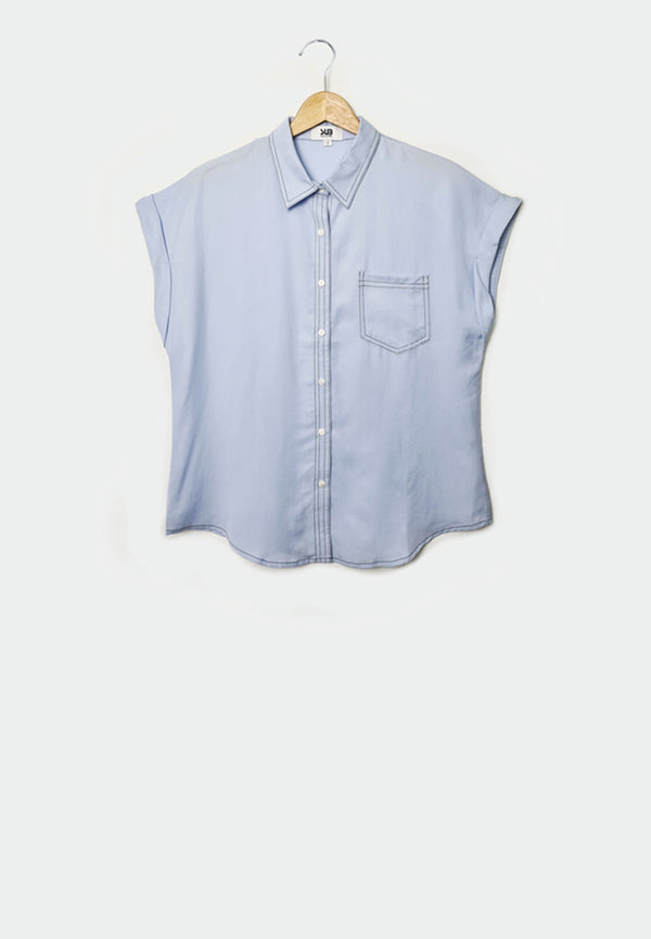 Women Short-Sleeve Denim Shirt - Blue - F1W170