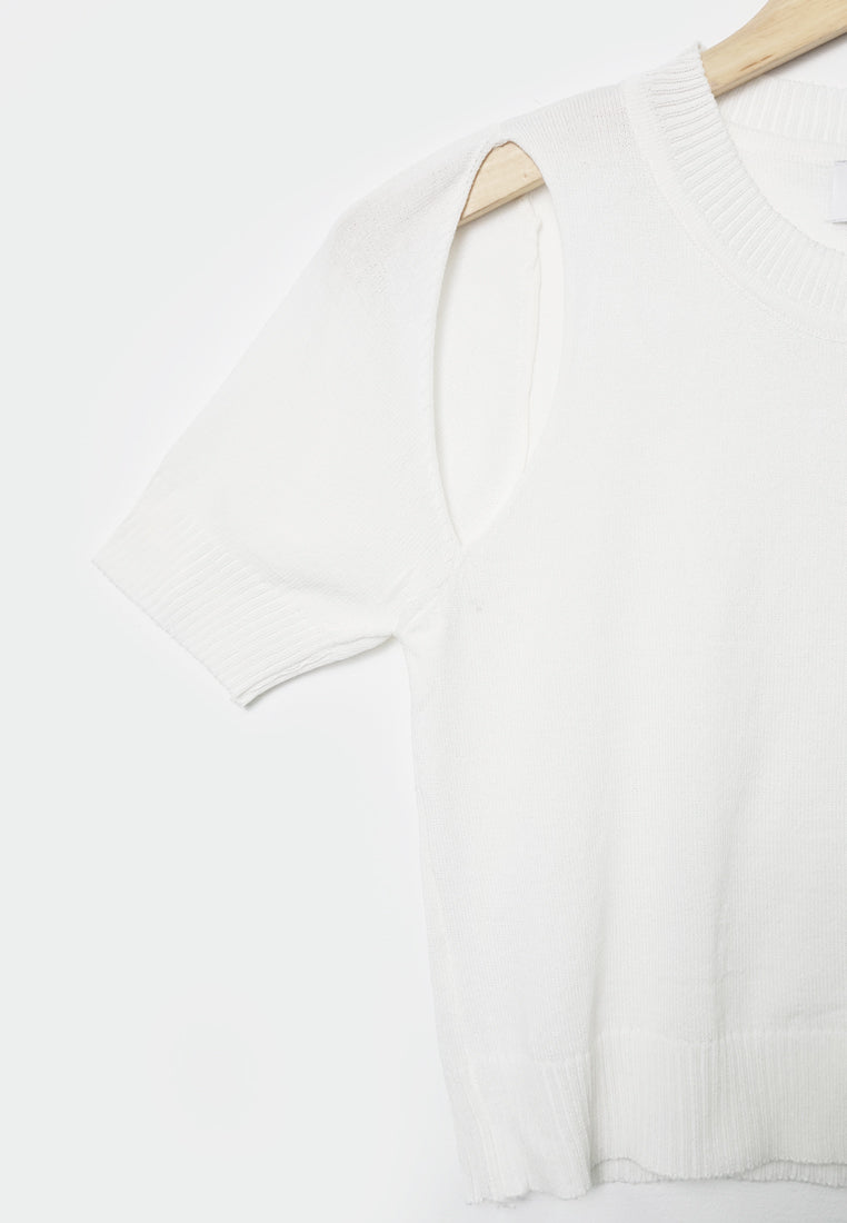 Women Cold Shoulder Short-Sleeve Blouse - White - F1W168
