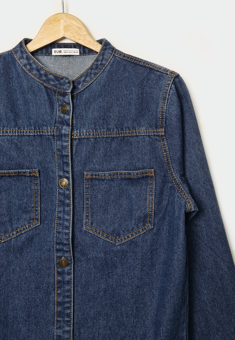 Women Vintage Denim Jacket - Blue - F1W178