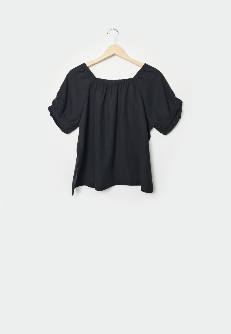 Women Woven Short-Sleeve Blouse - Black - M1W136