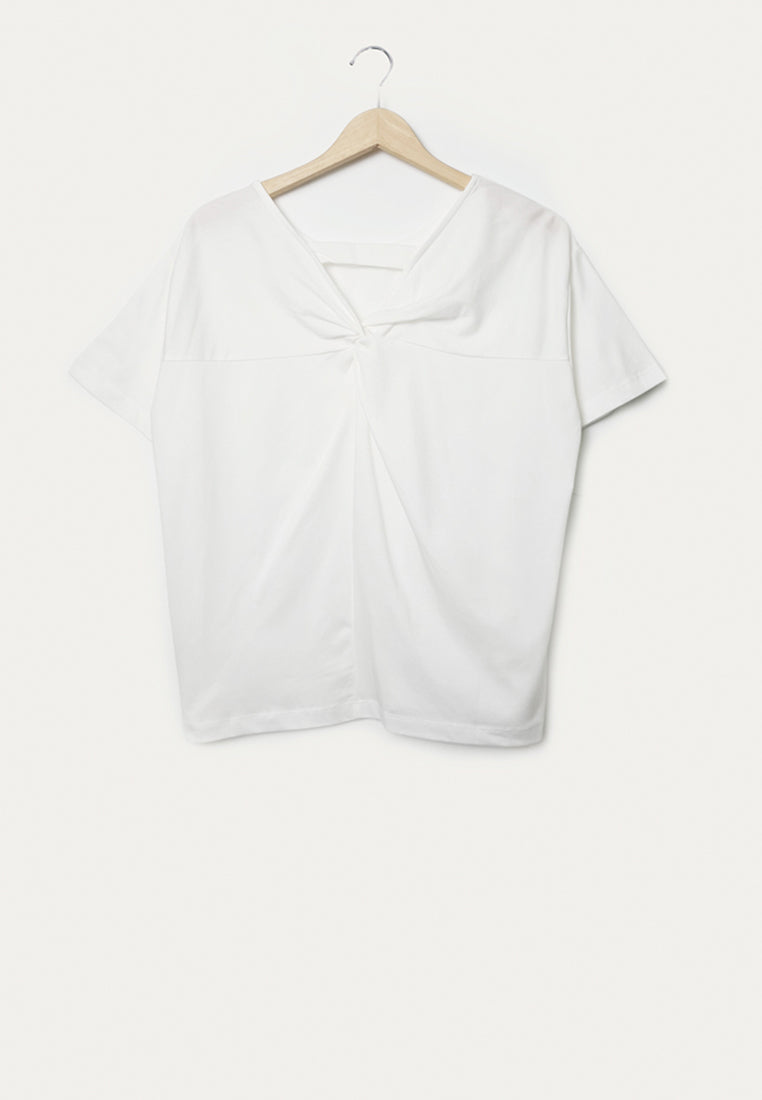 Women Knit Short-Sleeve Blouse - White - M1W130