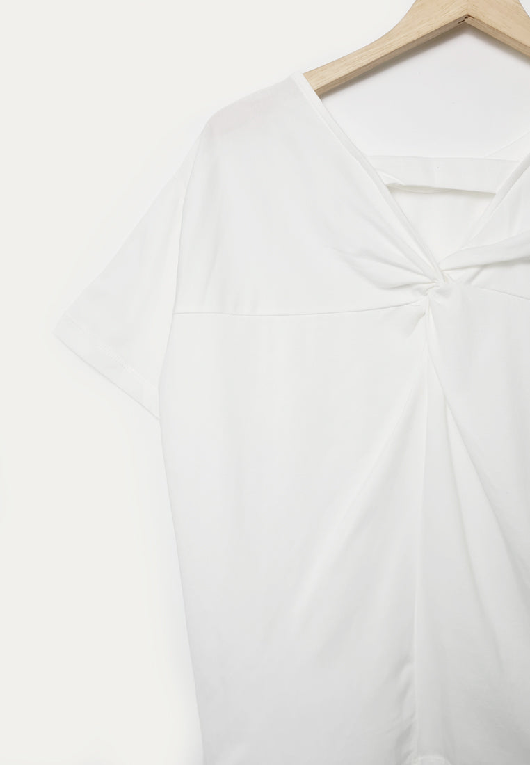 Women Knit Short-Sleeve Blouse - White - M1W130