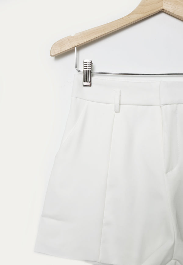 Women High Waist Short Pants - White - F1W174