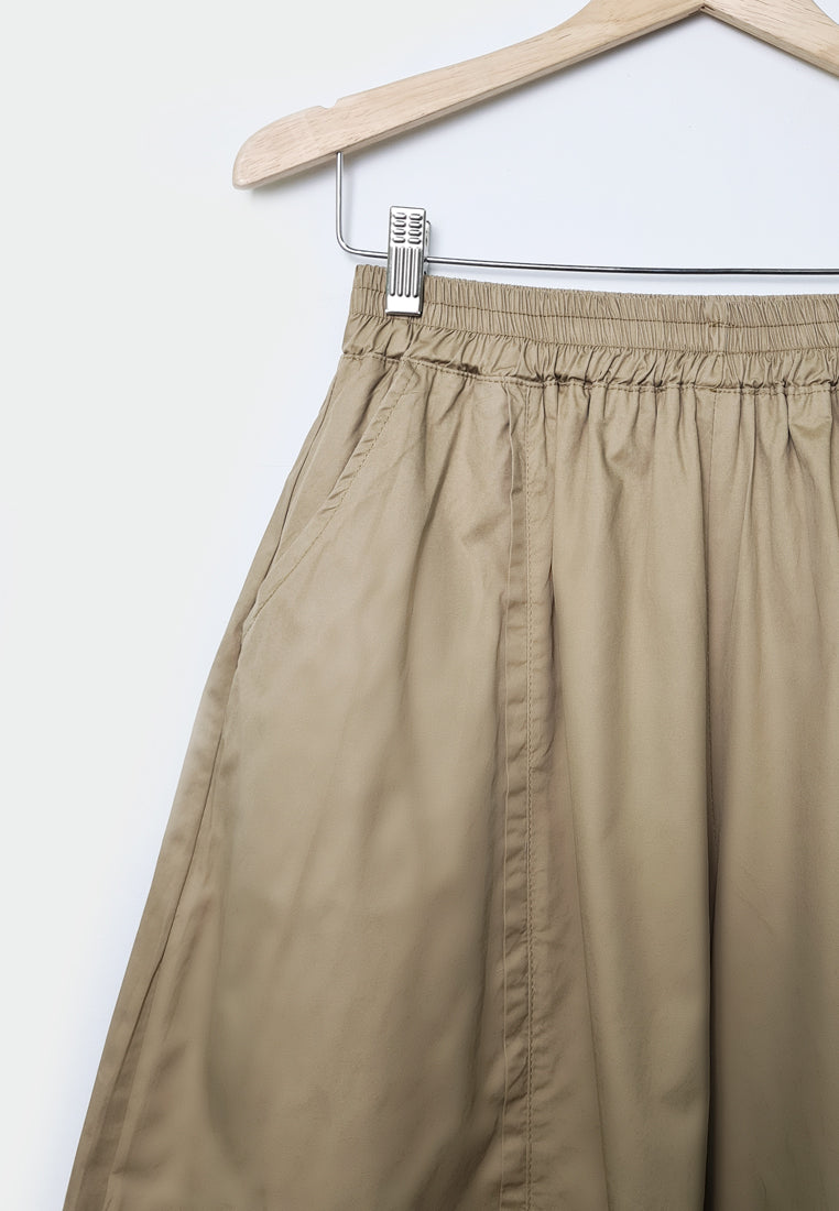 Women Woven Culottes Pants - Khaki - F1W172