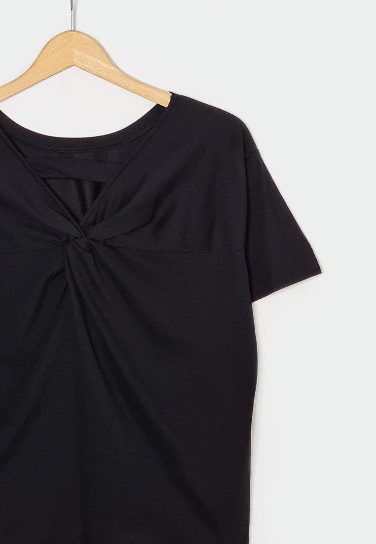 Women Knit Short-Sleeve Blouse - Black - M1W130