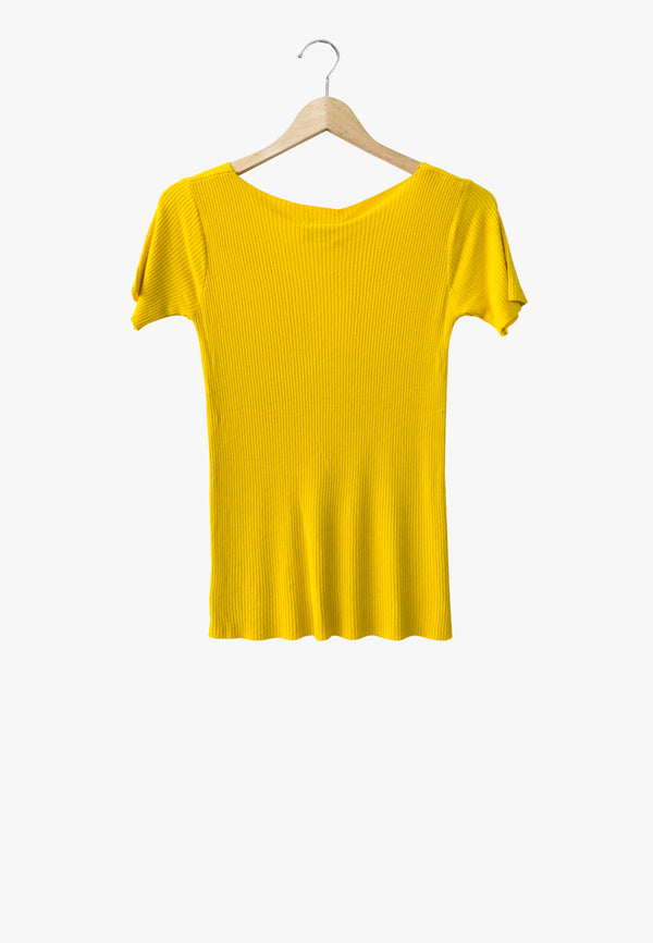 Women Short-Sleeve Knit Top - Yellow - H1W242