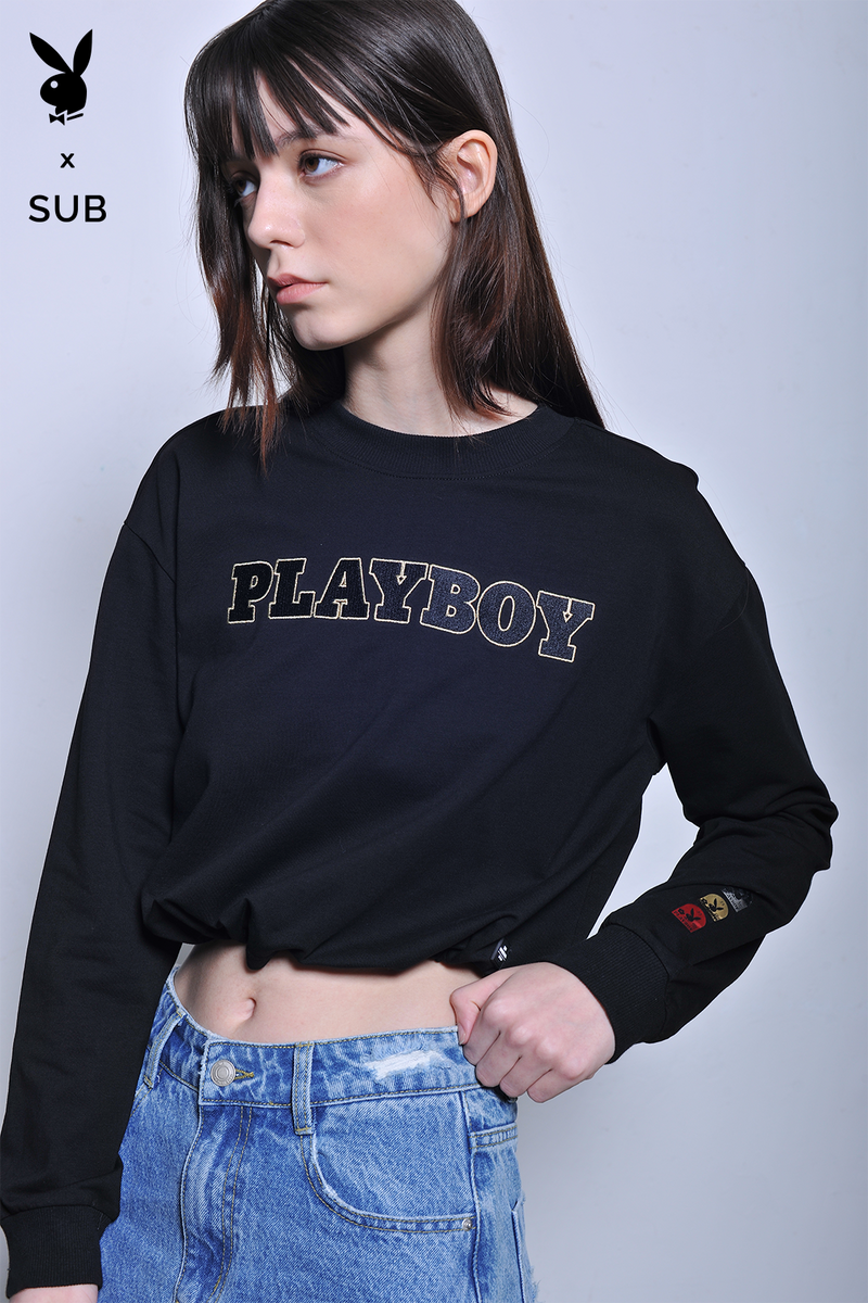 Playboy x SUB Women Long Sleeve Sweatshirt - Black - H2W734