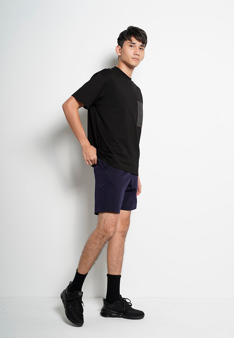 Men Short-Sleeve Woven Pocket Fashion Tee - Black - H0M727
