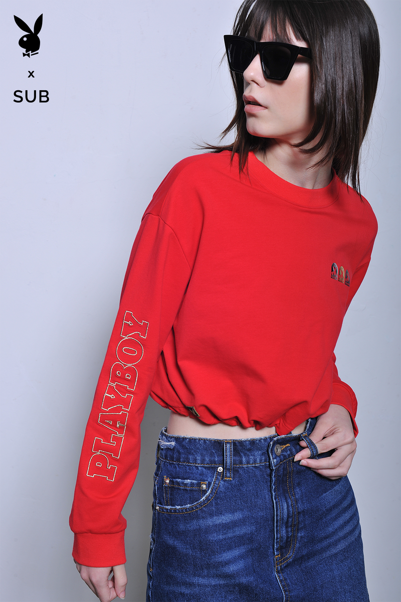 Playboy x SUB Women Long Sleeve Sweatshirt - Red - H2W736