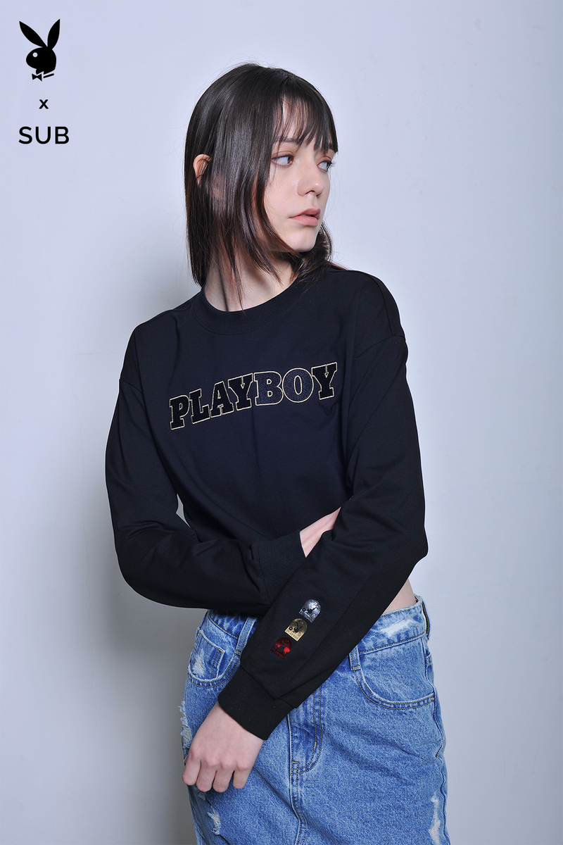 Playboy x SUB Women Long Sleeve Sweatshirt - Black - H2W734