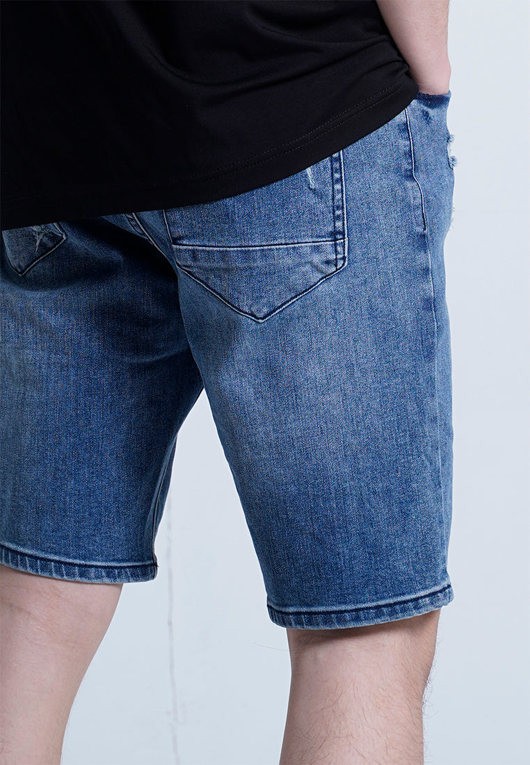 Men Drawstring Short Jeans - Dark Blue - H0M700