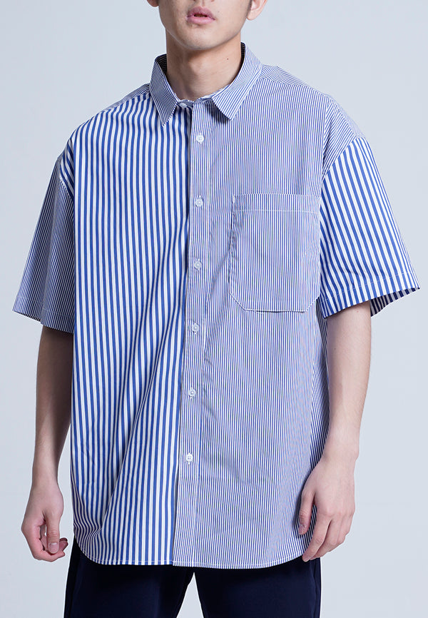 Men Oversized Short-Sleeve Shirt - Blue - H0M681