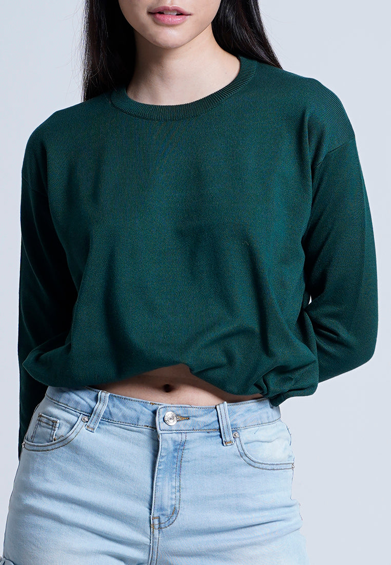 Women Long-Sleeve Knit Top - Green - M0W656