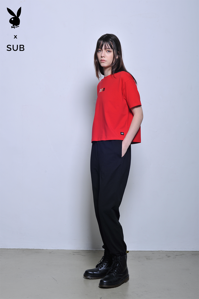 Playboy x SUB Women Short Sleeve Fashion Tee - Red - H2W733