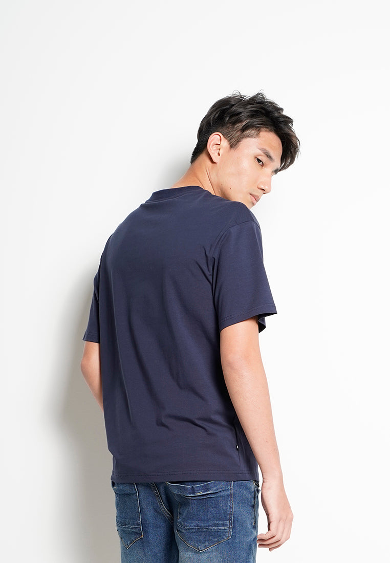 Men Short-Sleeve Woven Pocket Fashion Tee - Navy - H0M728