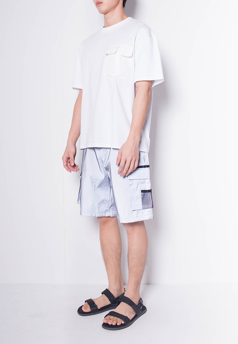 Men Short-Sleeve Woven Flap Pocket Fashion Tee - WHITE - H0M693