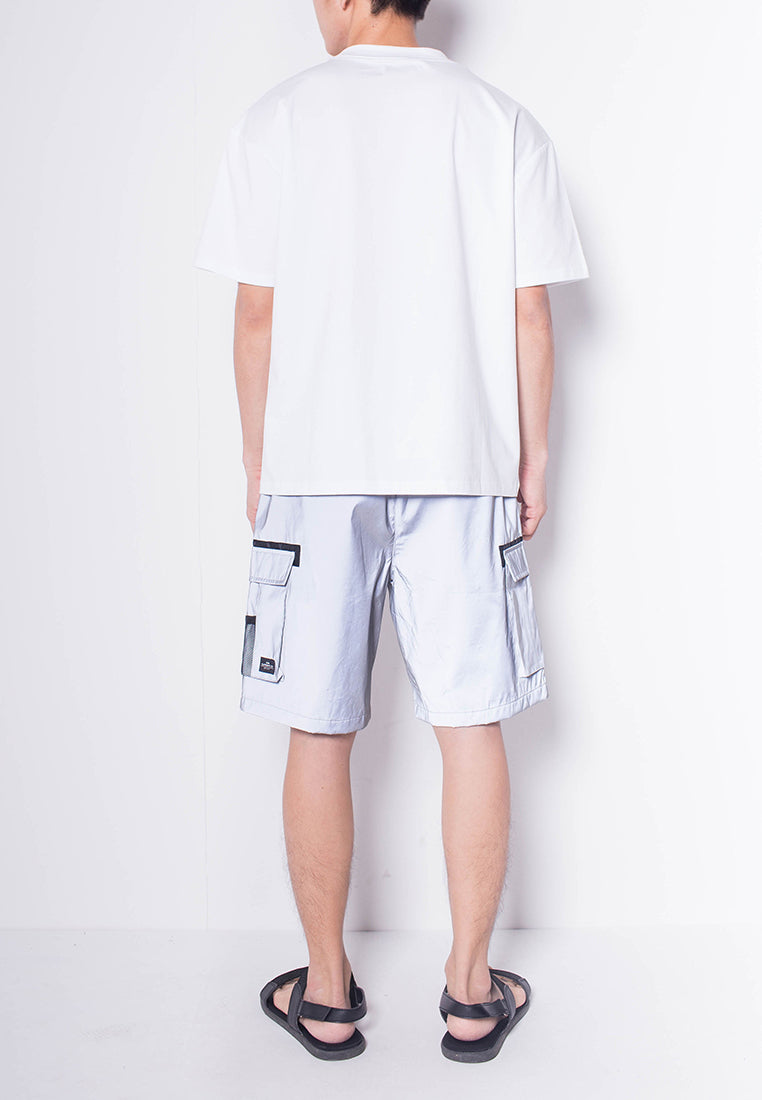Men Short-Sleeve Woven Flap Pocket Fashion Tee - WHITE - H0M693