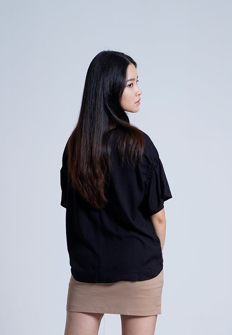Women Short-Sleeve Blouse - Black - H9W304