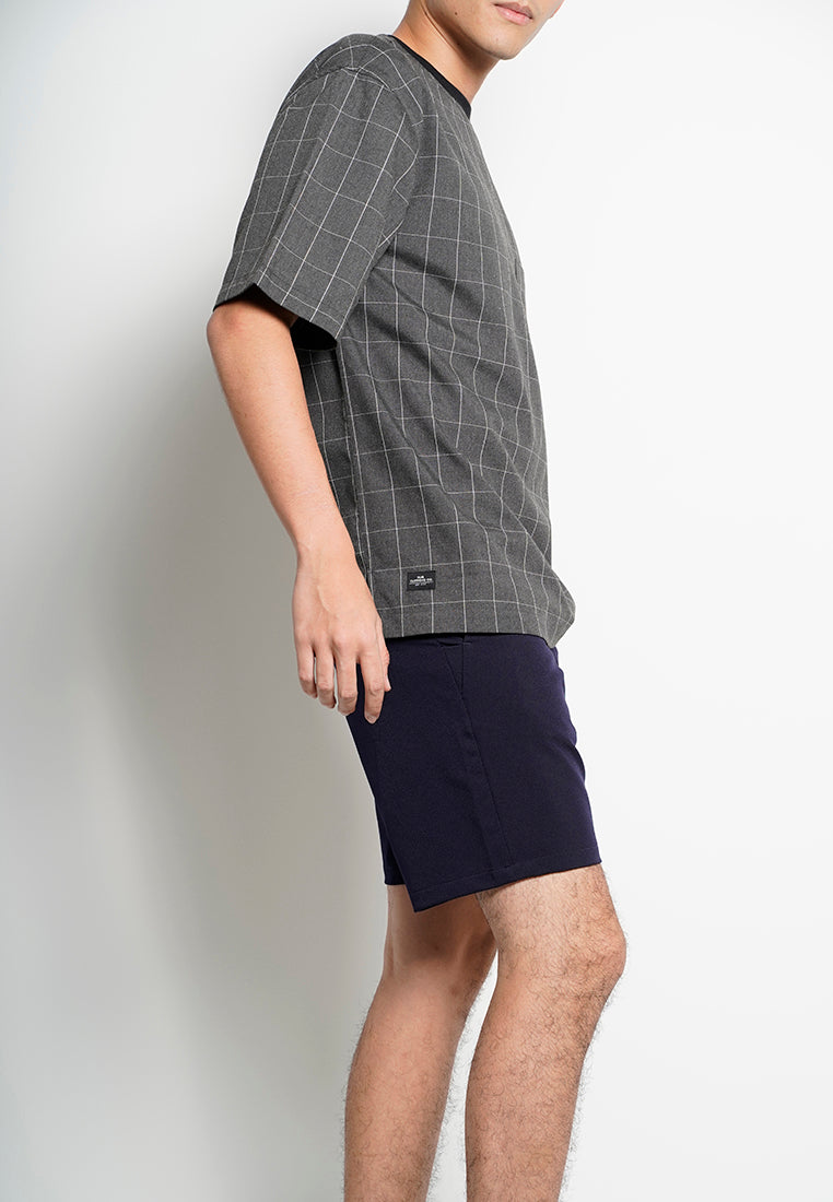 Men Short-Sleeve Woven Checked Fashion Tee - Dark Grey - H0M741